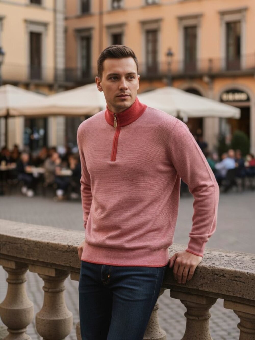 Peter Millar Men's 1/4 Zip Pullover Wool Silk Cashmere Red Large
